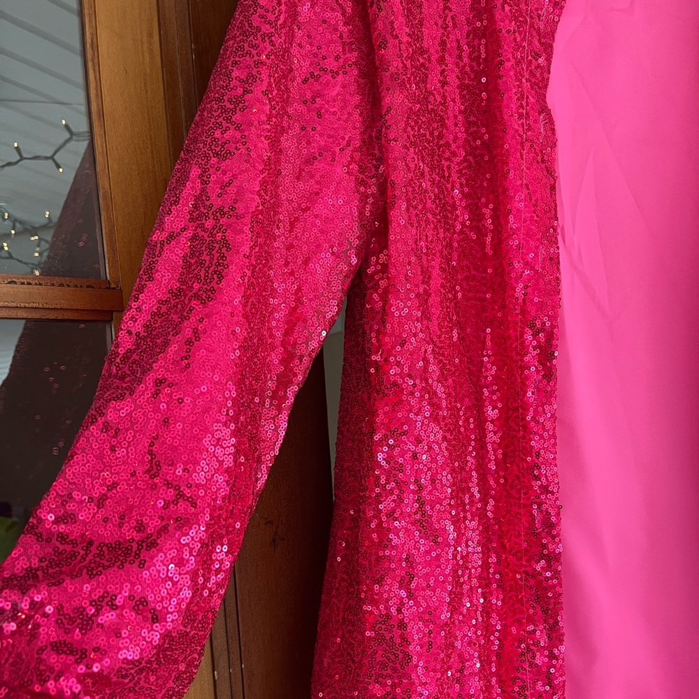 Hot pink sequin button down